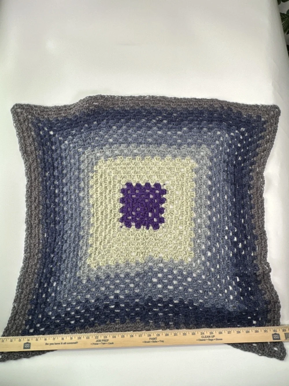 Handmade Crochet Throw Blanket Granny Square Afghan Purple Blue Grey 33x33